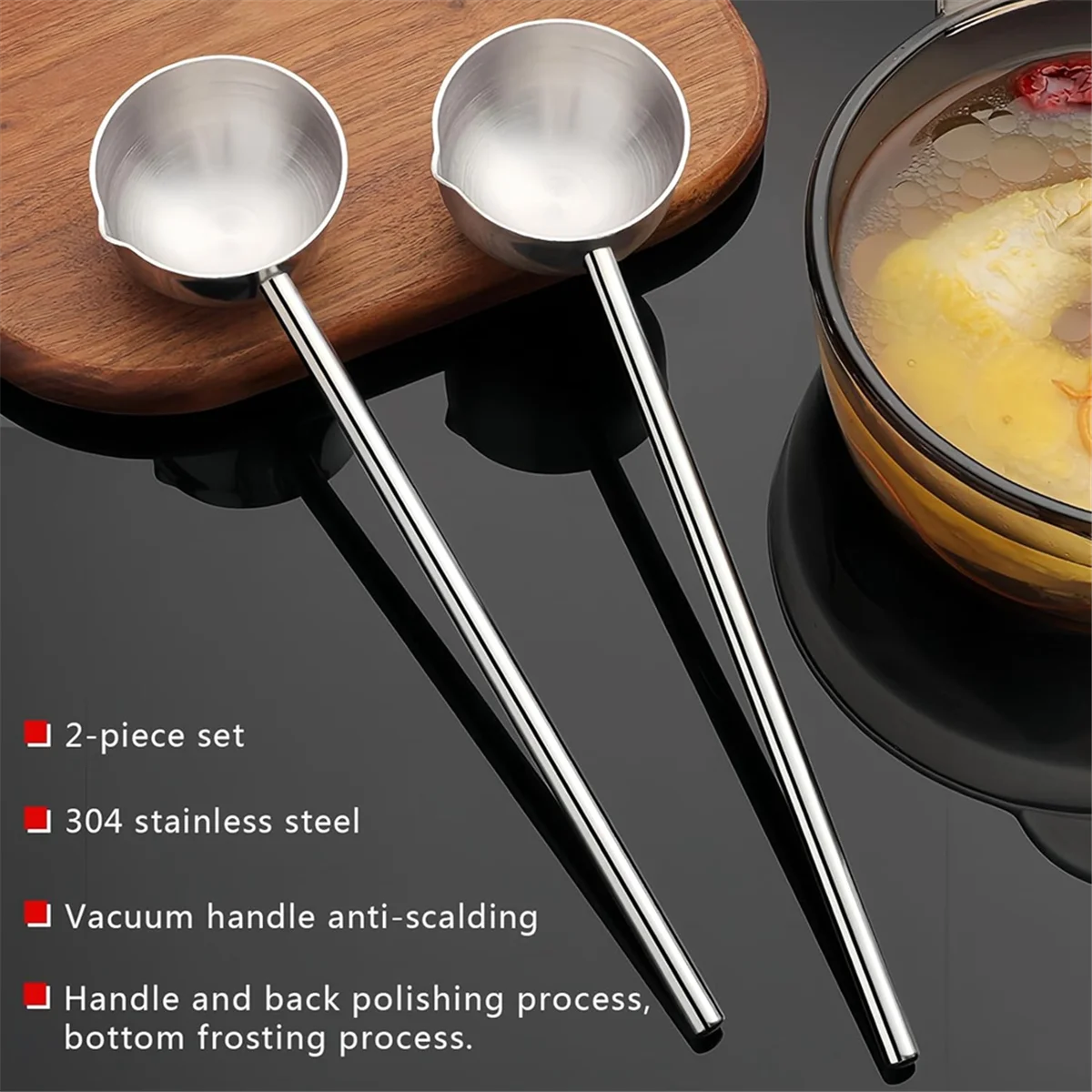 Small Soup Ladle Stainless Steel Metal Deep Spoon with Pour Spout 2 Oz Long Handle Gravy Ladles Heat- 10.5 Inch