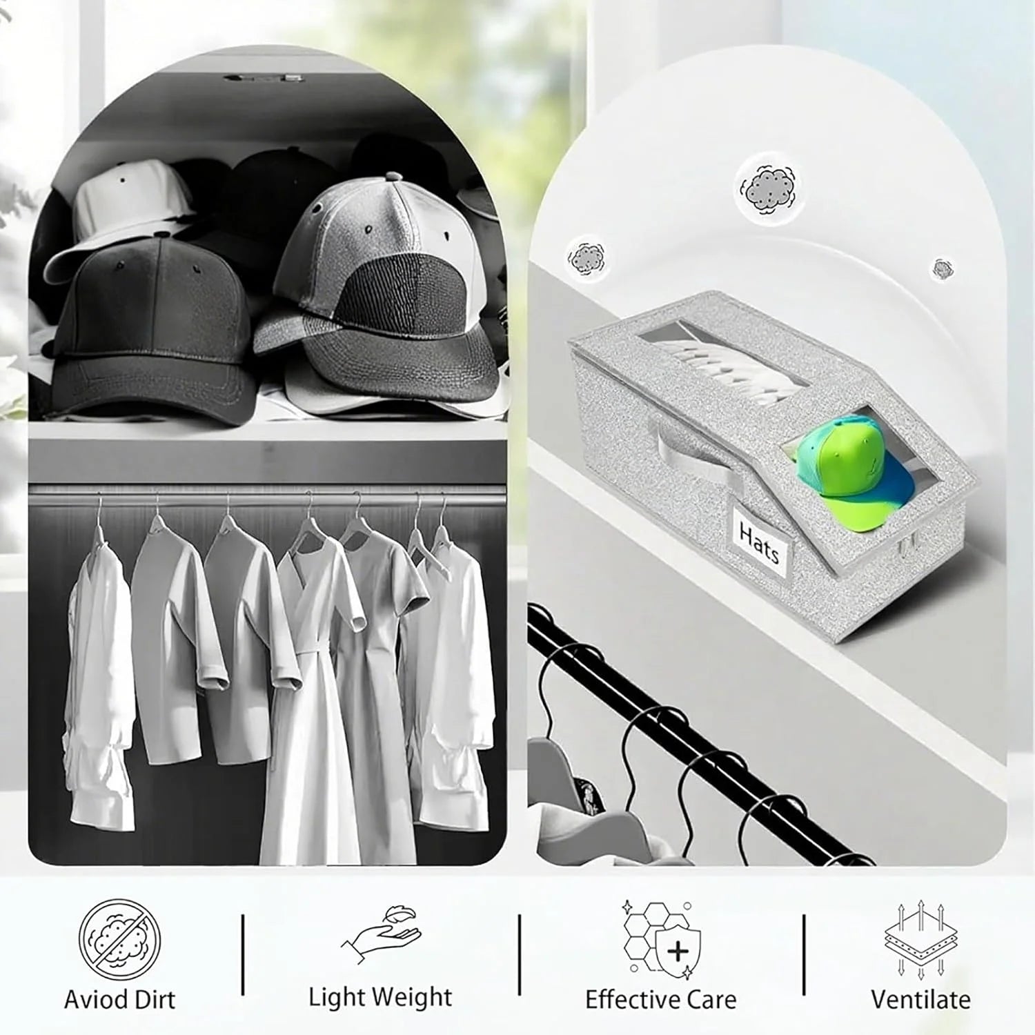 4 PCS Stackable Hat Storage for Baseball Caps Hat Storage Boxes for Closet Holds up to 12 Caps with Cardboard Hat Organizer for Women &amp; Men (Grey)