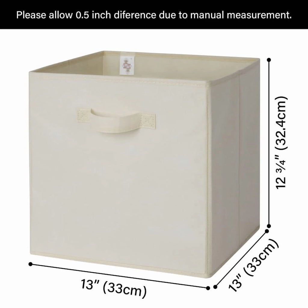 13 Inch Fabric Storage Cubes - Sturdy Collapsible Storage Bins &amp; Handle，Storage Organizer for Organizing Beige Storage Baskets 6-Pack