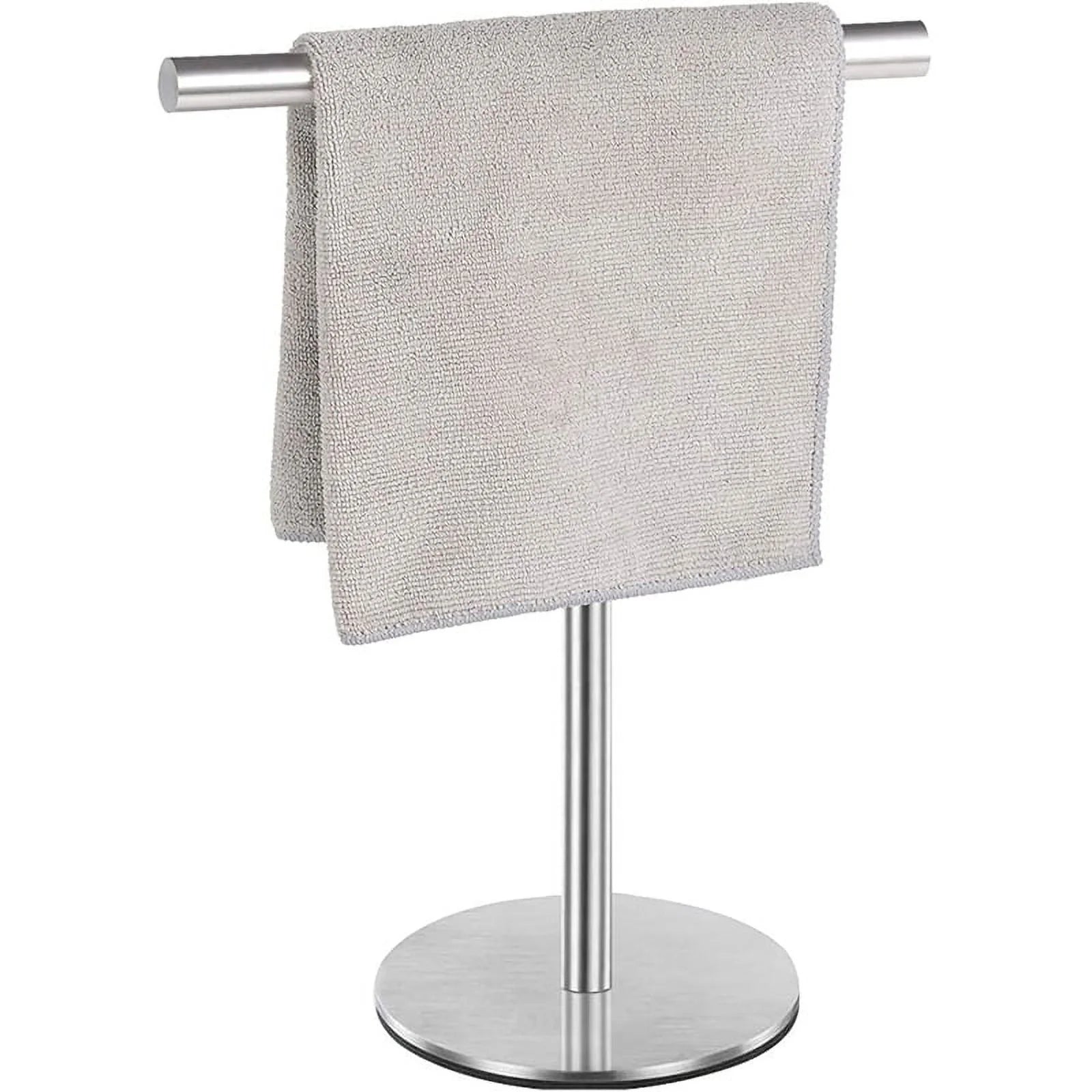 Brushed Standing Towel Rack Heavy Duty Base Stainless Steel T-Shaped Hand Towel Stand for Bathroom Kitchen.