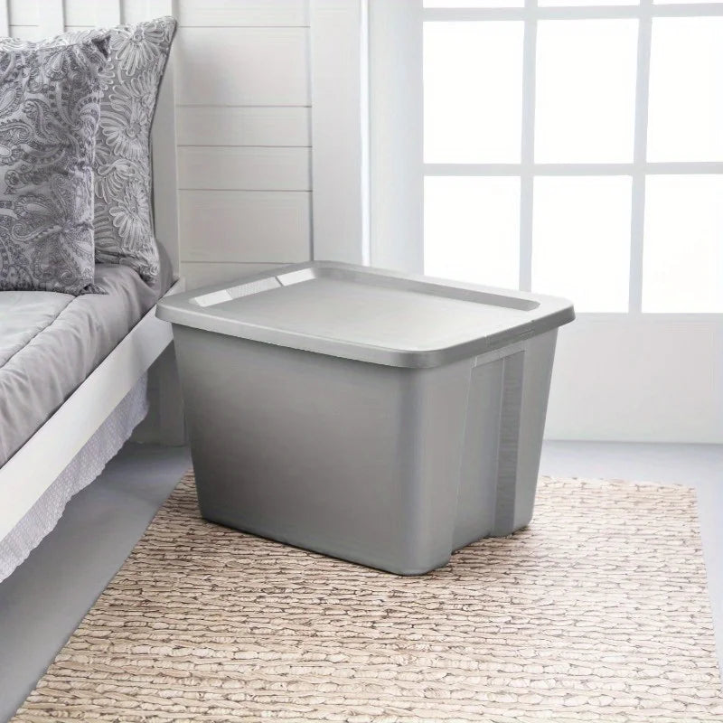 2-Pack 18 Gallon Heavy-Duty Plastic Storage Bins with Snap-On Lids - High Quality Stackable Gray Organizers for Home Garage Pantry &amp; Office - Space-Saving Rectangular Design with Reinforced Handles