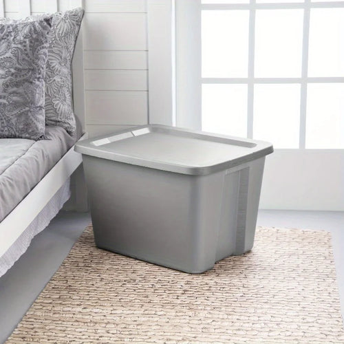 2-Pack 18 Gallon Heavy-Duty Plastic Storage Bins with Snap-On Lids - High Quality Stackable Gray Organizers for Home Garage Pantry &amp; Office - Space-Saving Rectangular Design with Reinforced Handles