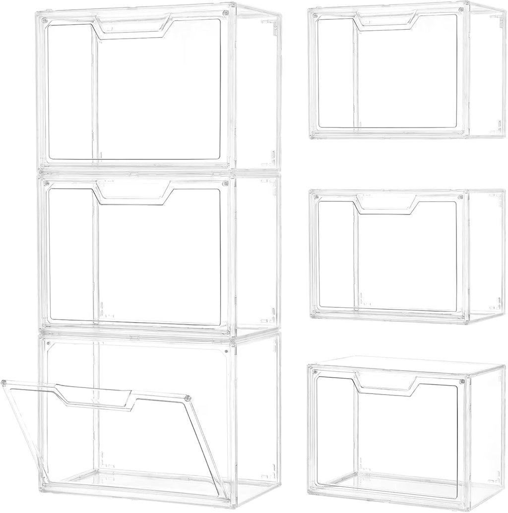 3 Pack Clear Storage Bins with Lids Storage Containers with Magnetic Door Stackable Acrylic Display Case for Handbags Cosmetic Multifunctional Storage Boxes for Dorm Living Room Bedroom Storage
