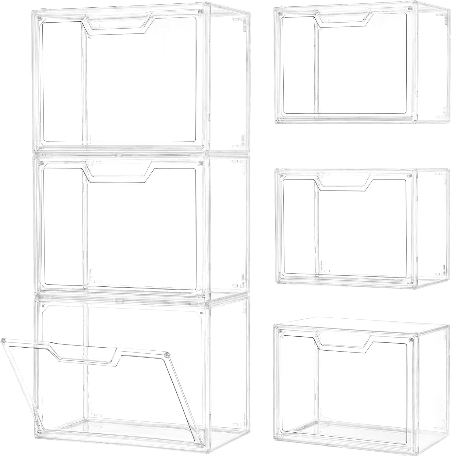 3 Pack Clear Storage Bins with Lids Storage Containers with Magnetic Door Stackable Acrylic Display Case for Handbags Cosmetic Multifunctional Storage Boxes for Dorm Living Room Bedroom Storage