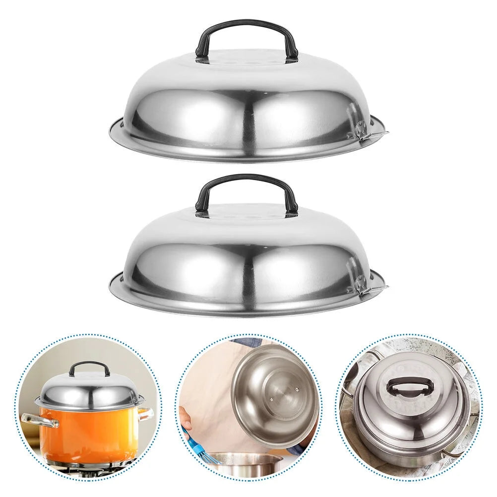 unbranded 2Pcs Stainless Steel Pot Covers 28.5cm Pot Lids Kitchen Accessories (Silver)