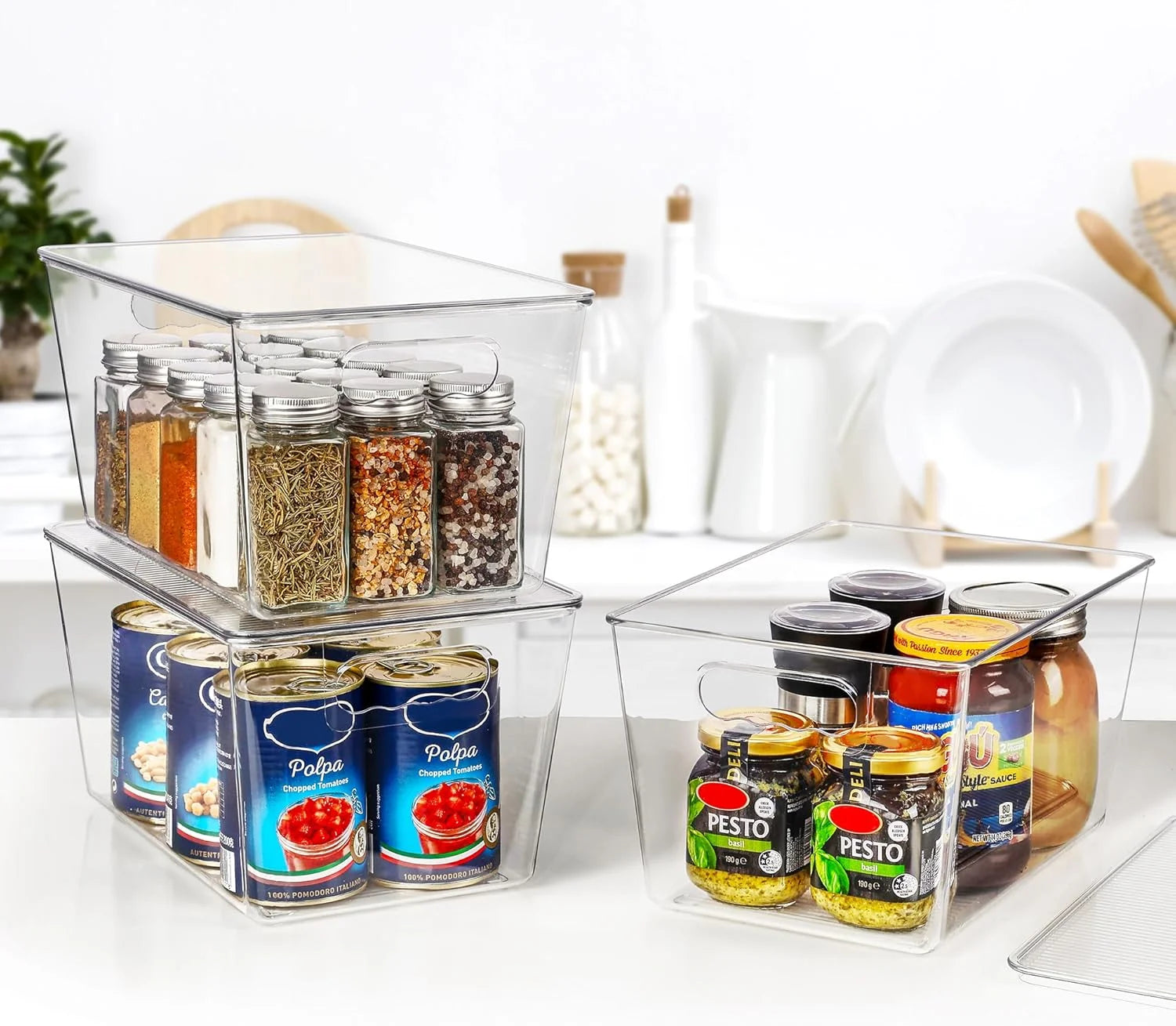 Clear Stackable Storage Bins with Lids Large Plastic Containers with Handle for Pantry Organizer and Storage,Perfect for Bathroom,Cabinet,Kitchen,Fridge,Closet Organization