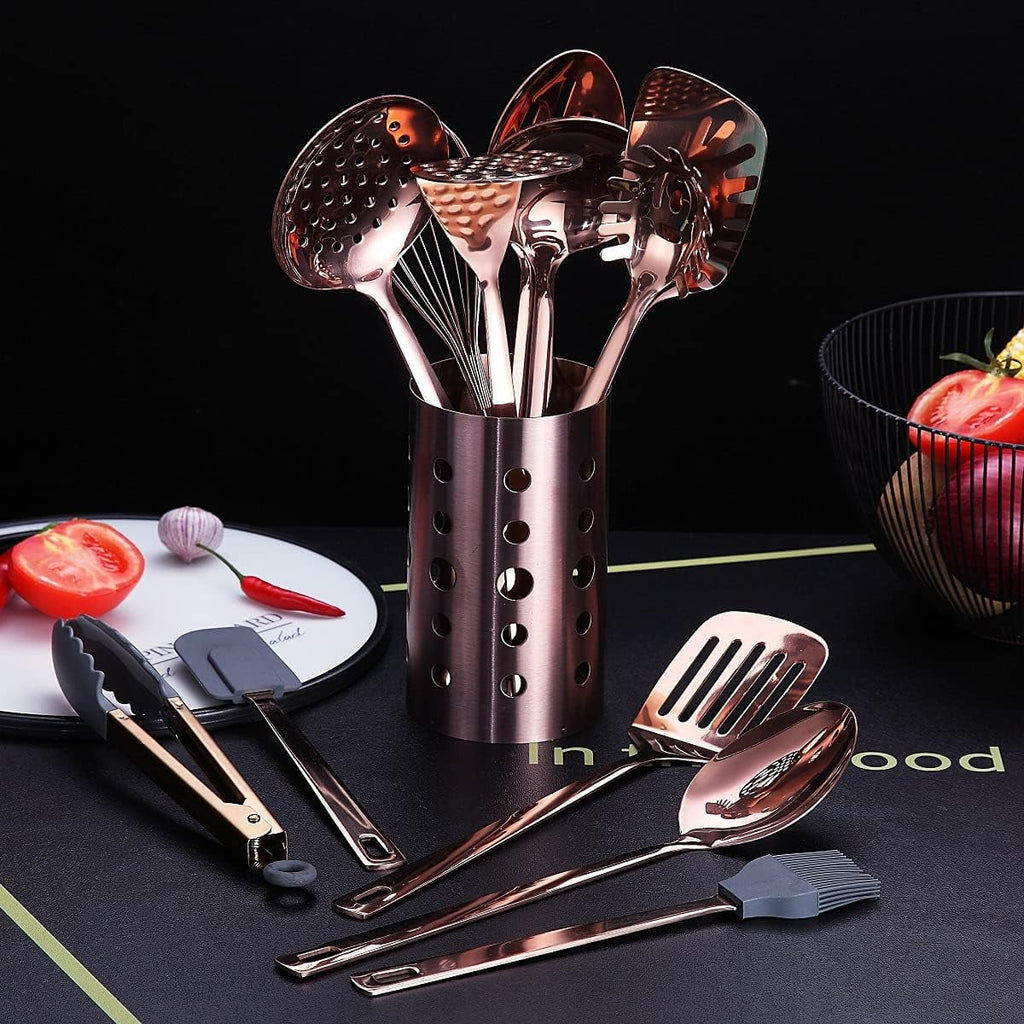 Copper Kitchen Utensils Set,13 Pieces Stainless Steel Cooking Utensils Set with