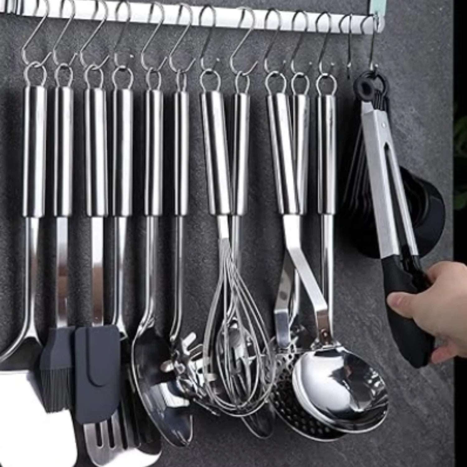 Kitchen Utensils Set 38 Pieces Stainless Steel Cooking Utensils Set Kitchen Gadgets Cookware Kitchen Tool Set with Utensil Holder Rack And Hooks For Hanging Dishwasher Safe