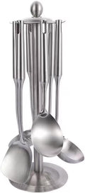 Premium 7-Piece Gold Kitchen Utensil Set with Stand Stainless Steel Cooking Tools- Dishwasher Safe Ladle Spoon Spatula Pasta Fork Luxury Brass Kitchen Accessories for Home Chefs (Gold)