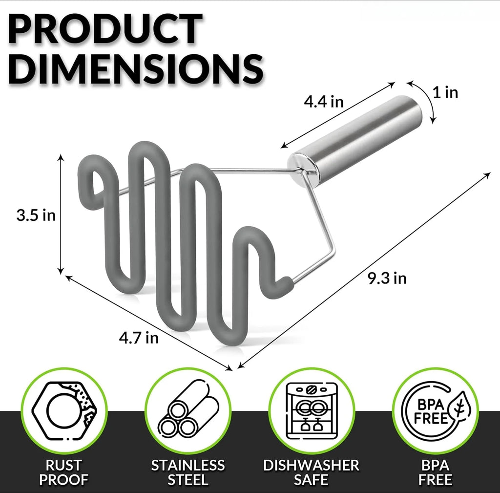 Scratch-resistant silicone potato masher kitchen tool potato masher stainless steel wrapped high quality silicone potato smasher gray