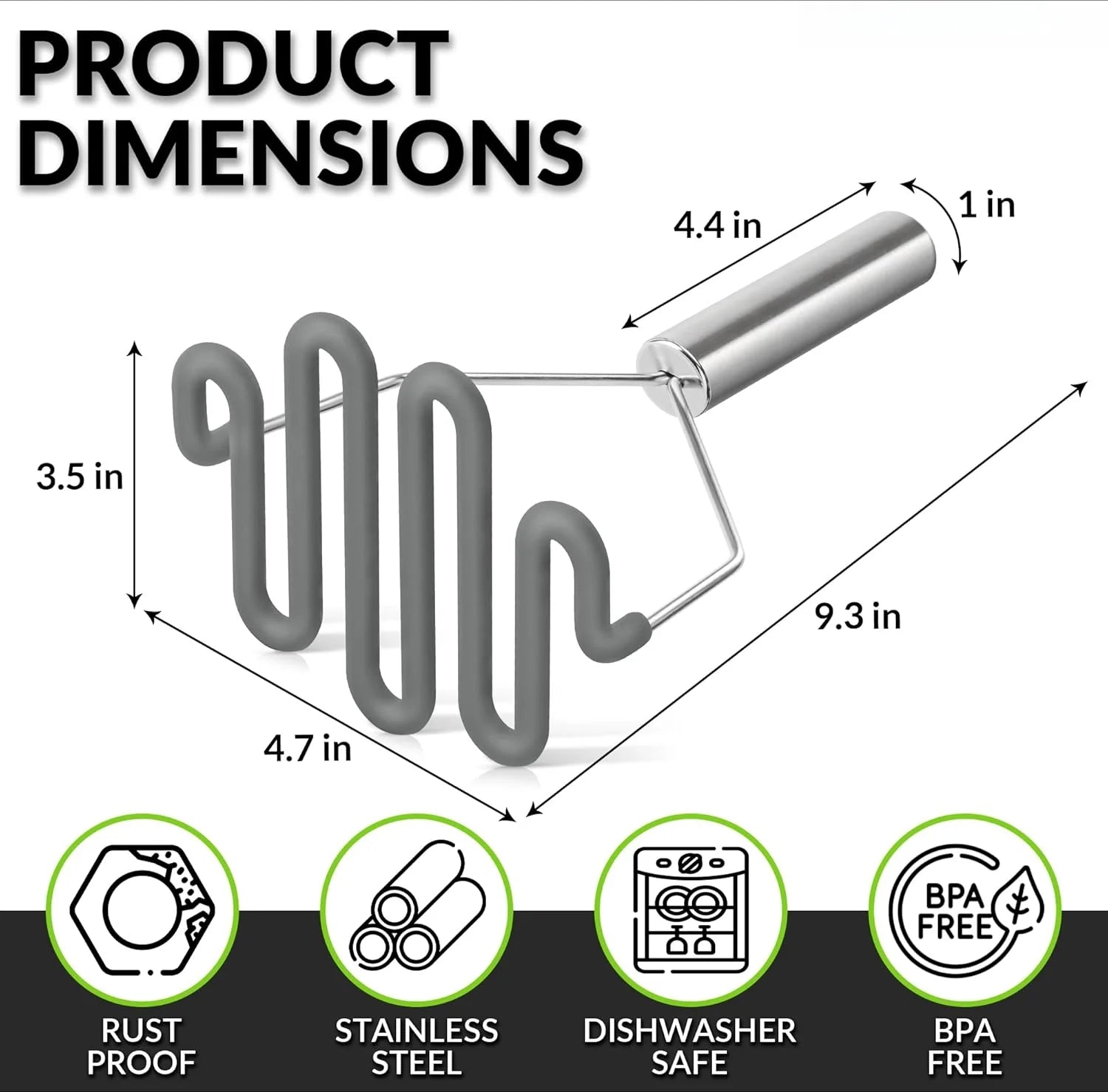 Scratch-resistant silicone potato masher kitchen tool potato masher stainless steel wrapped high quality silicone potato smasher gray