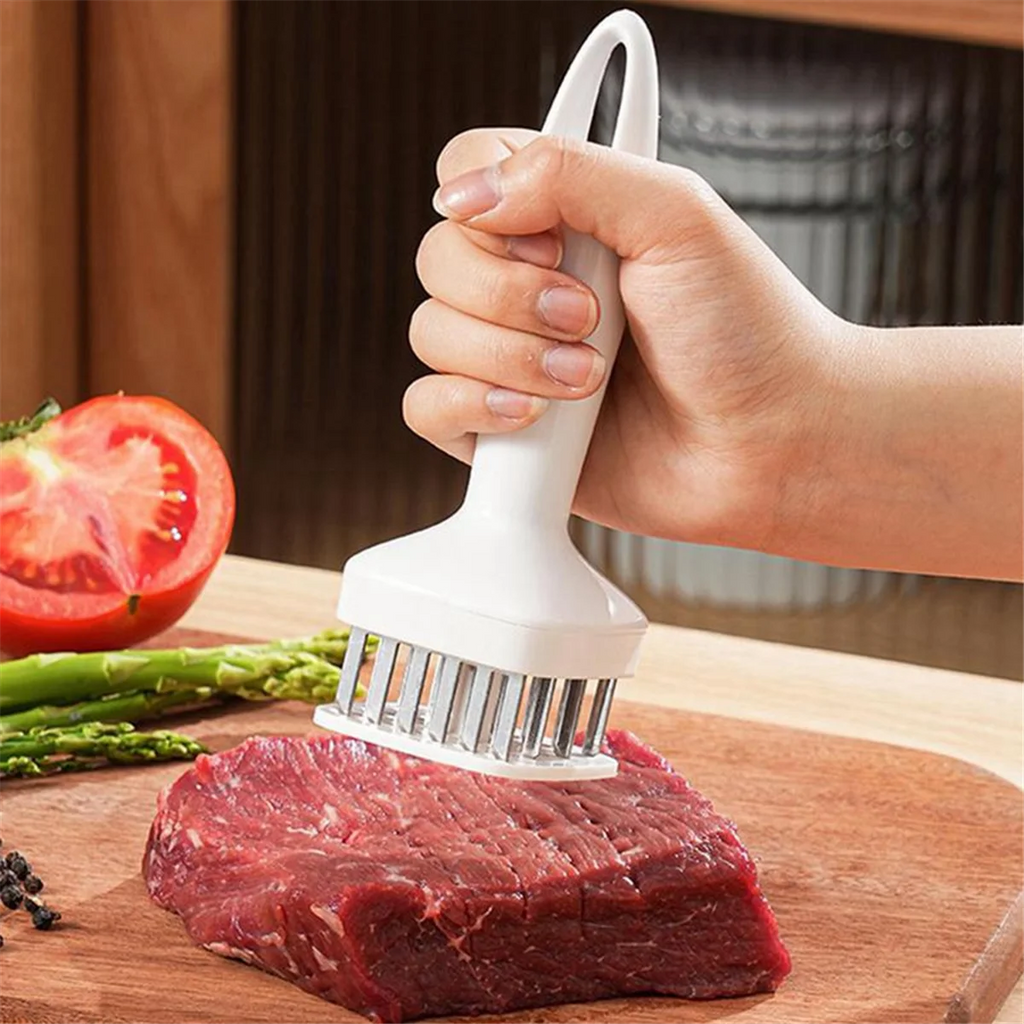 Meat Tenderizer Needle Stainless Steel Prongs Food Grade 5.5x5.5x17cm White