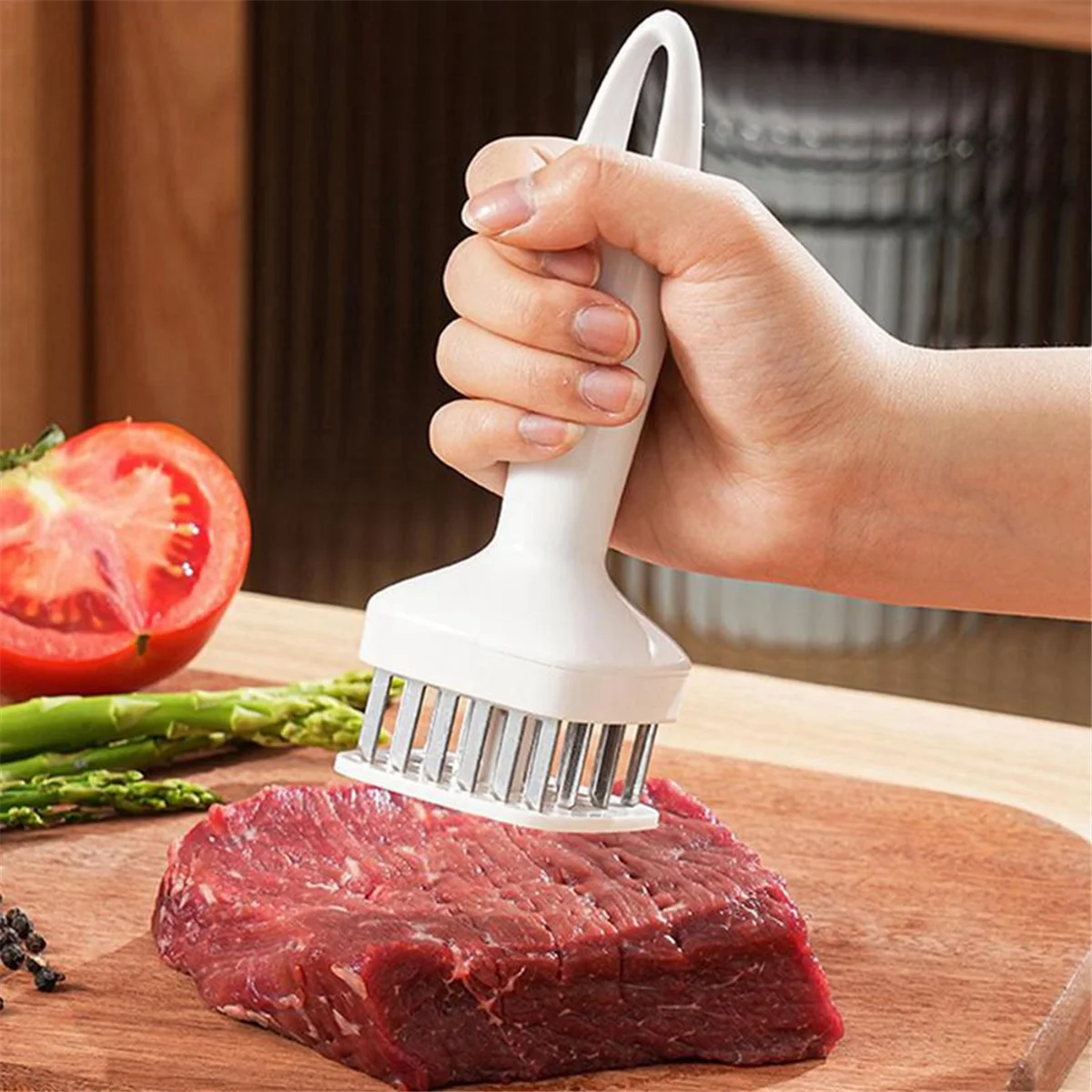 Meat Tenderizer Needle Stainless Steel Prongs Food Grade 5.5x5.5x17cm White