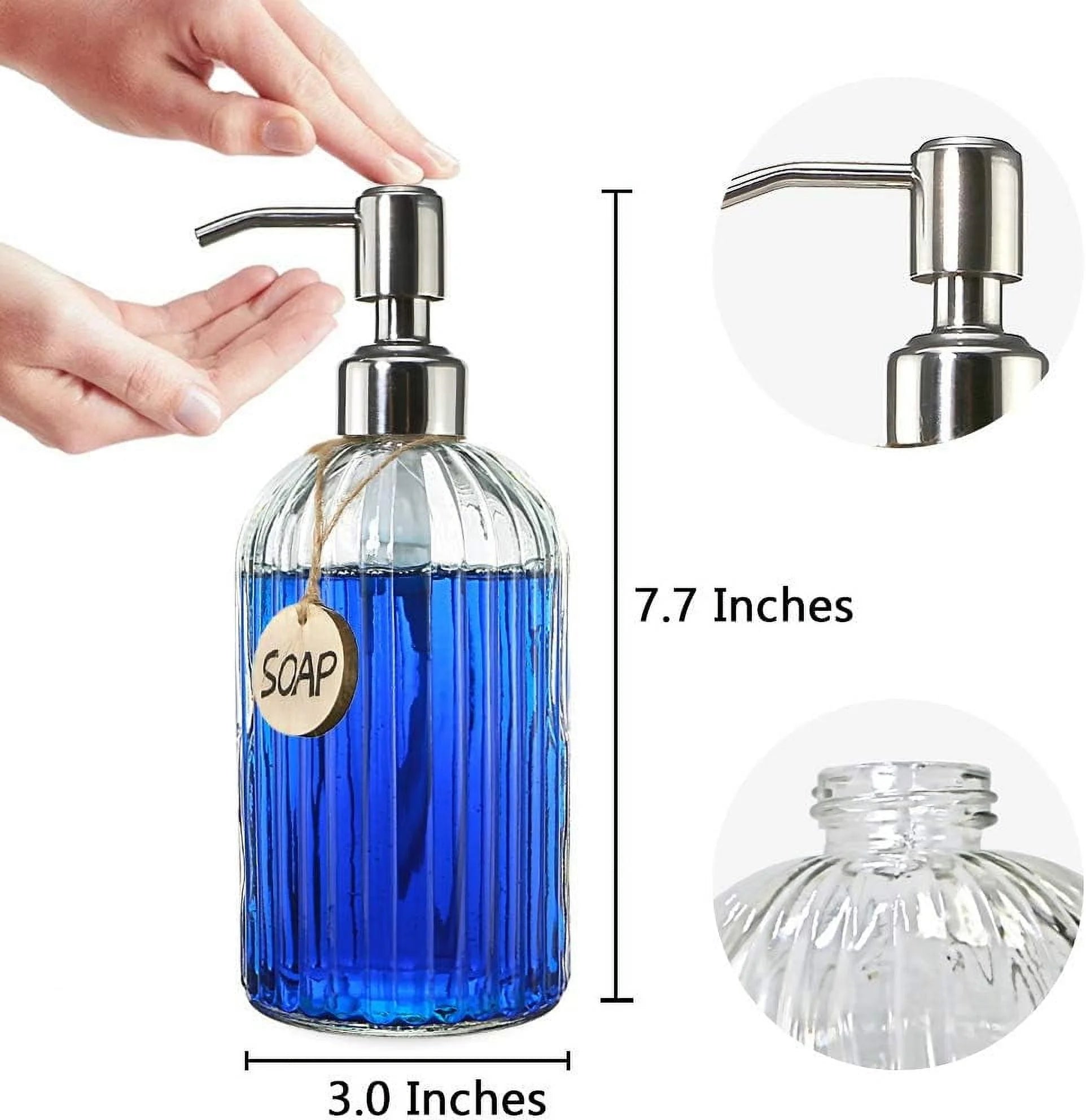 18 Oz Clear Glass Soap Dispenser with Rust Proof Stainless Steel Pump Refillable Liquid Hand soap Dispenser for Bathroom Premium Kitchen Soap Dispenser
