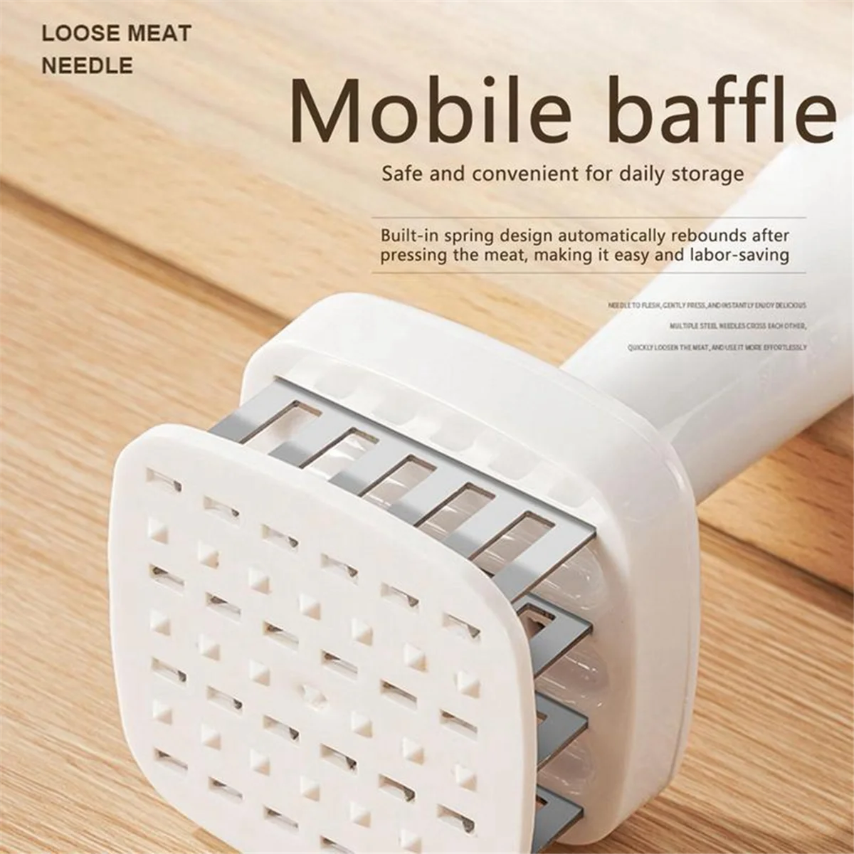 Meat Tenderizer Needle Stainless Steel Prongs Food Grade 5.5x5.5x17cm White