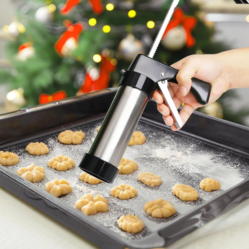 Stainless Steel Cookies Press Cookies Press for Baking,Cookie Press Gun Kit with 13 Cookie Discs and 8 Piping Tips for DIY cake Maker Decorating Baking Supplies