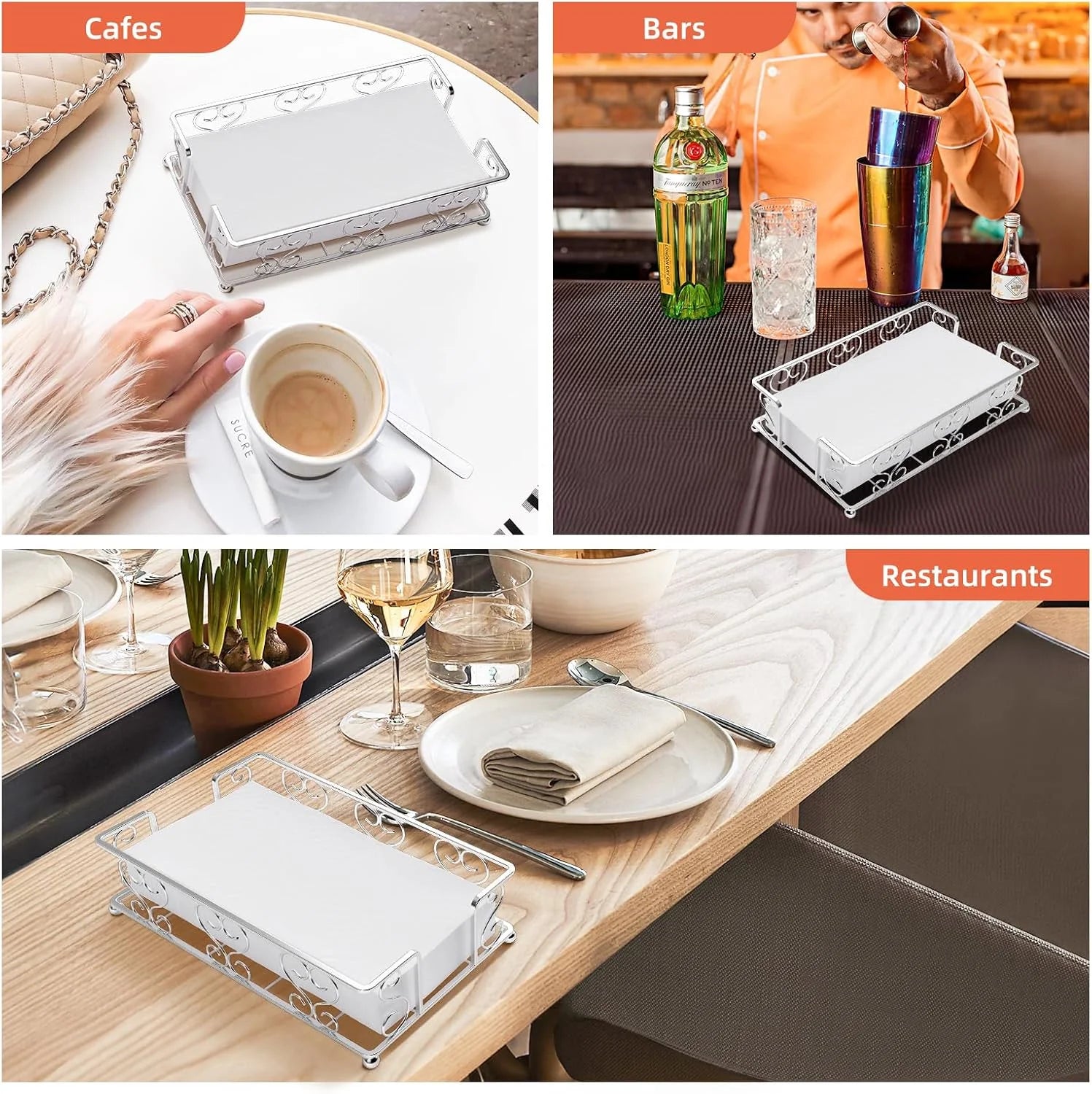 Napkin Holder &amp; Guest Towel Tray - Stainless Steel Disposable Paper Towel Dispenser for Bathroom Table Kitchen Countertop Dinner Table Vanity