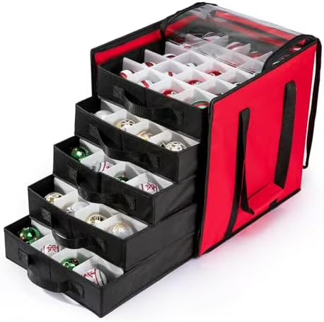 Christmas Ornament Storage Containers -Holds Up to 100 Holiday Ornaments with 5 Removable Trays Large Storage Box with Clear Covered Top &amp; Sturdy Handles