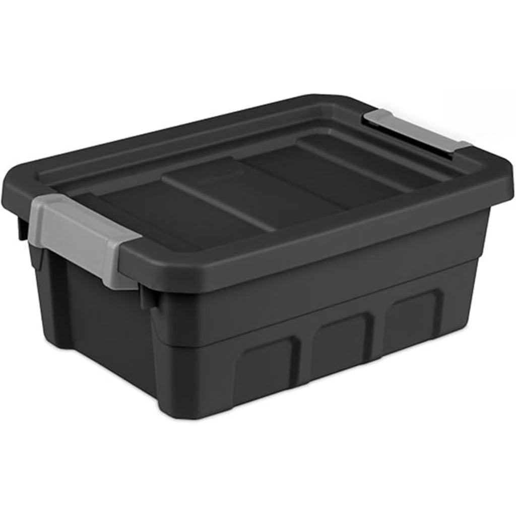 6-Pack Plastic Storage Bins with Lids Stackable Containers 4 Gallon Black
