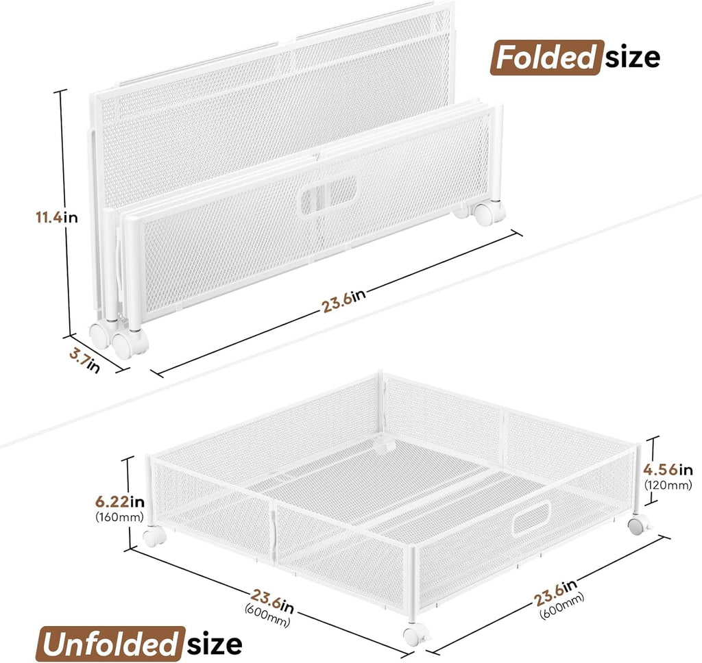 Under Bed Storage Containers with Wheels - Shoe Storage Organizer Drawer Tool-free Assembly Metal Underbed Storage Containers for Bedroom Clothes Shoes Blankets - 2Pack