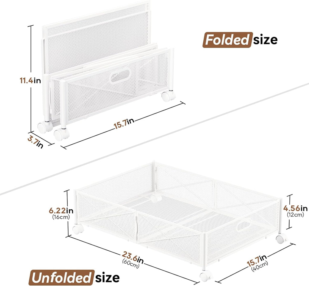 Under Bed Storage Containers with Wheels Under Bed Shoe Storage Organizer Drawer Tool-free Assembly Metal Storage Containers for Bedroom Clothes Shoes Blankets -2PCK