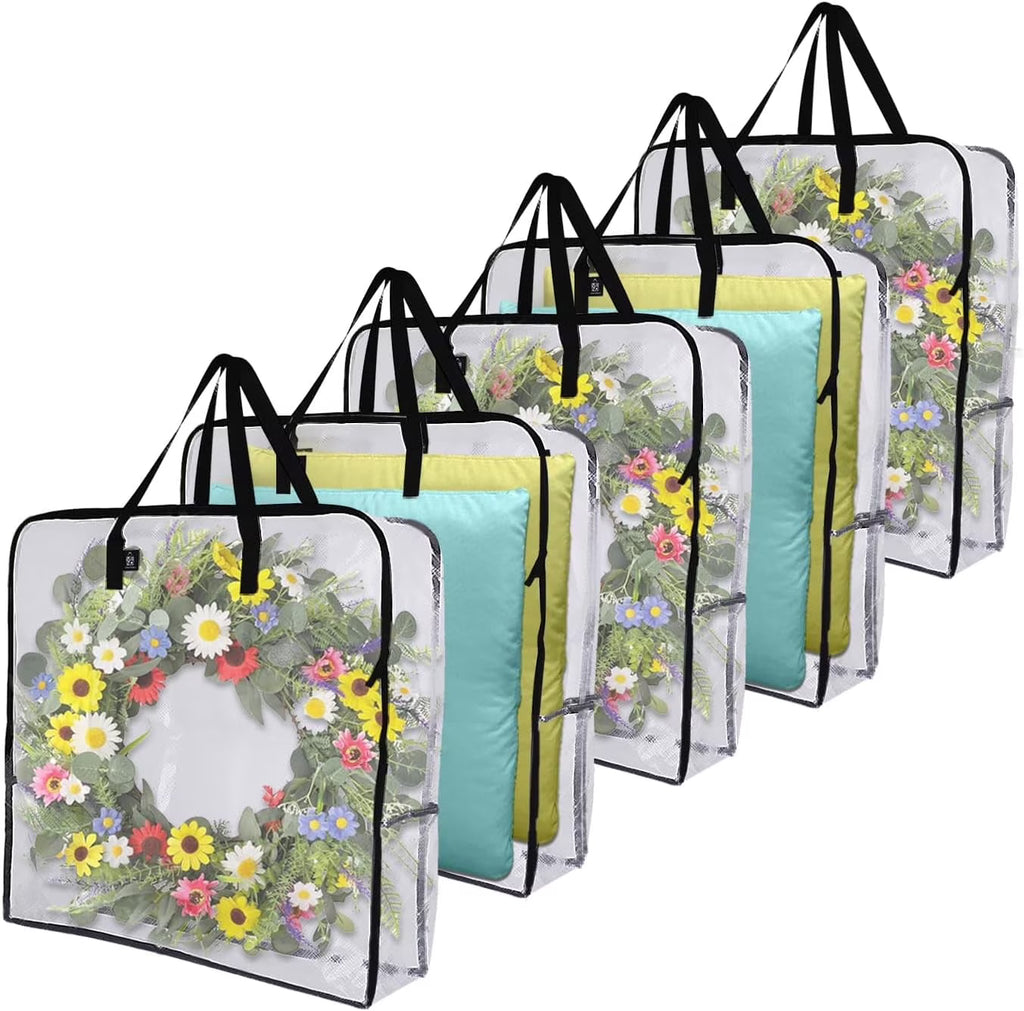 4 Pack Wreath Storage Bag Summer Christmas Decoration Garland Container 30 Inch Clear Door Wreath Organizers Moving Boxes Packing Supplies for College