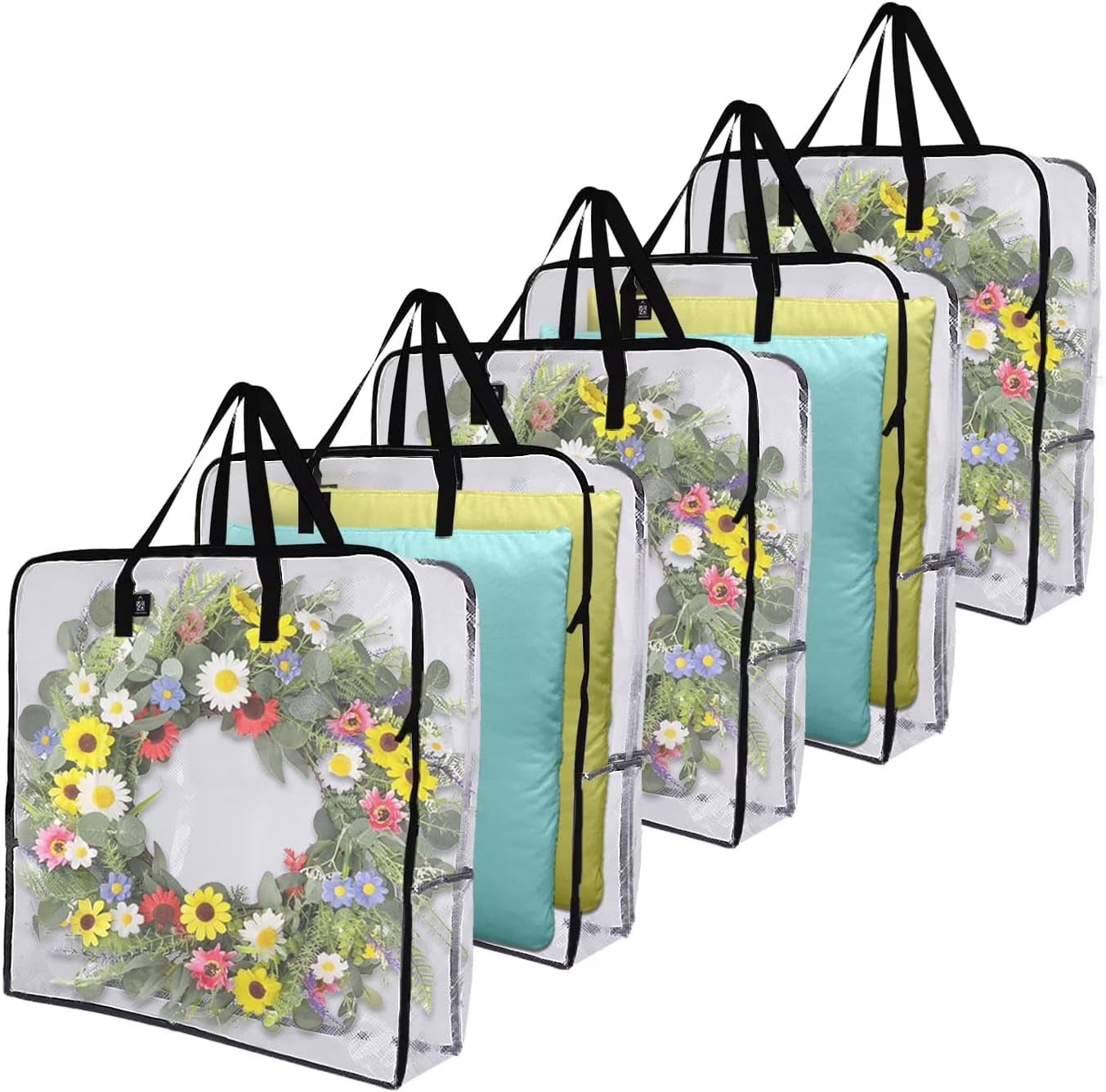 4 Pack Wreath Storage Bag Summer Christmas Decoration Garland Container 30 Inch Clear Door Wreath Organizers Moving Boxes Packing Supplies for College