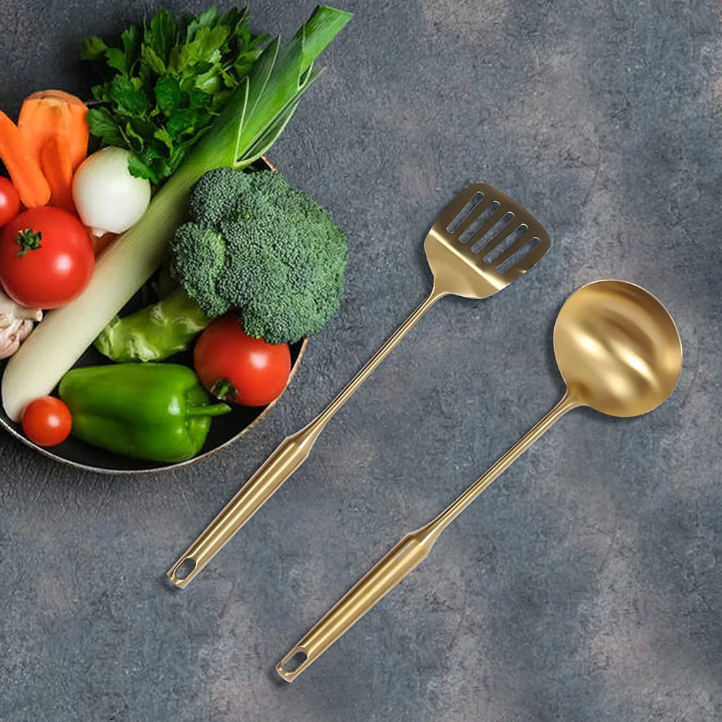 7pcs/ Set Gold Cooking Utensils Healthy Kitchen Tool with Holder Stainless Steel
