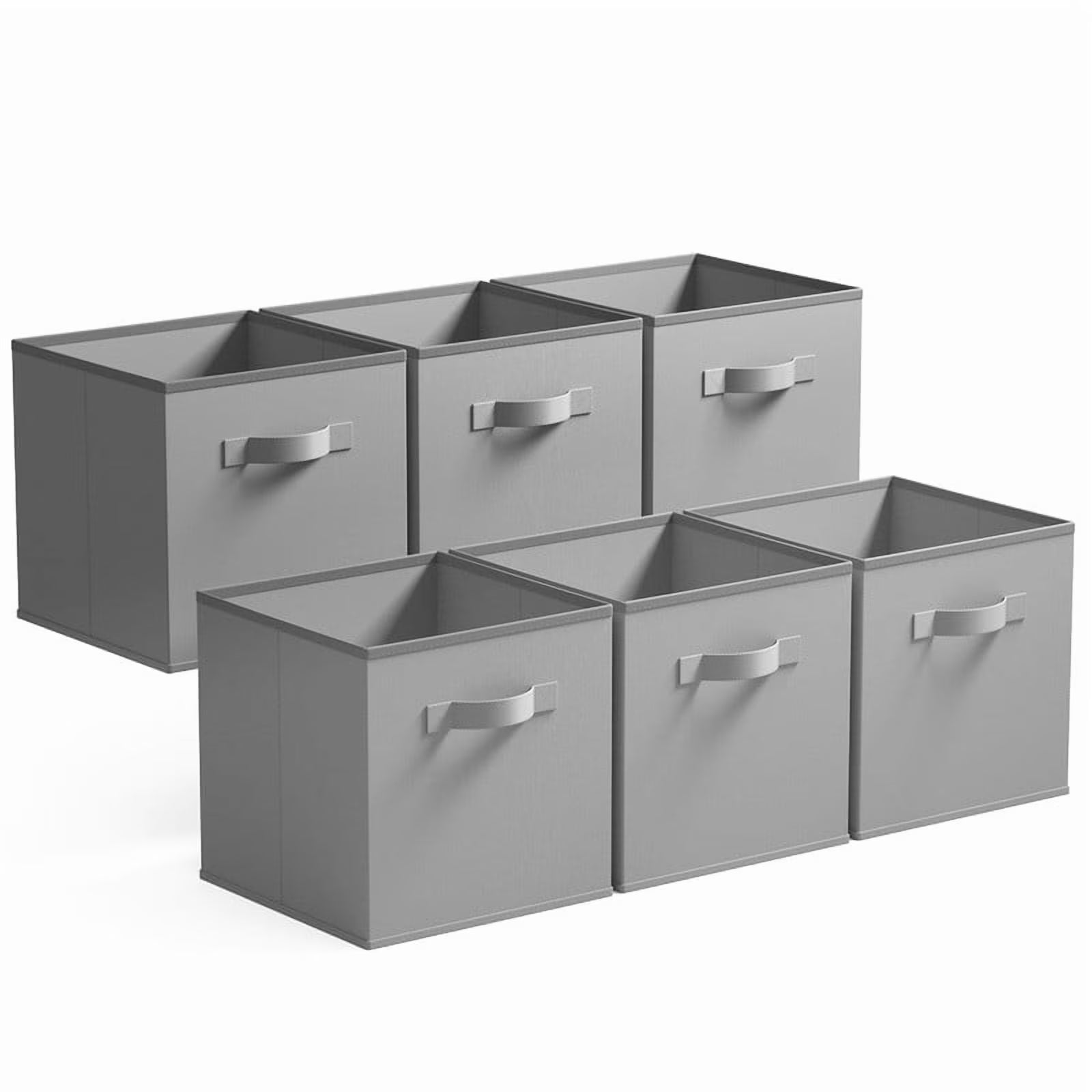 11 Inch Foldable Fabric Baskets for Organizing,6 Pack Grey Cloth Storage Bins with Handle for Home Bedroom