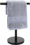 T-Shape Bath Hand Towel Holder Stand Stainless Steel Free Standing Hand Towel Rack with Heavy Base for Bathroom Kitchen &amp; Countertop Matte Black