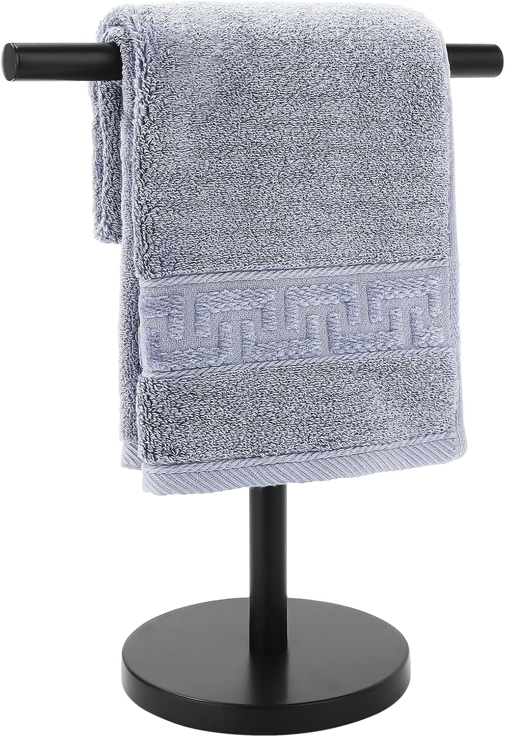 T-Shape Bath Hand Towel Holder Stand Stainless Steel Free Standing Hand Towel Rack with Heavy Base for Bathroom Kitchen &amp; Countertop Matte Black