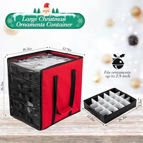 Christmas Ornament Storage Containers -Holds Up to 100 Holiday Ornaments with 5 Removable Trays Large Storage Box with Clear Covered Top &amp; Sturdy Handles
