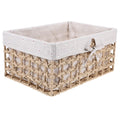 Rustic Storage Bins Grass Basket Cube Boxes with Lids Fabric Toy Sundries