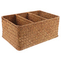 Straw Desktop Storage Box Pantry Basket Bins Hamper for Shelves with Lid Chocolate