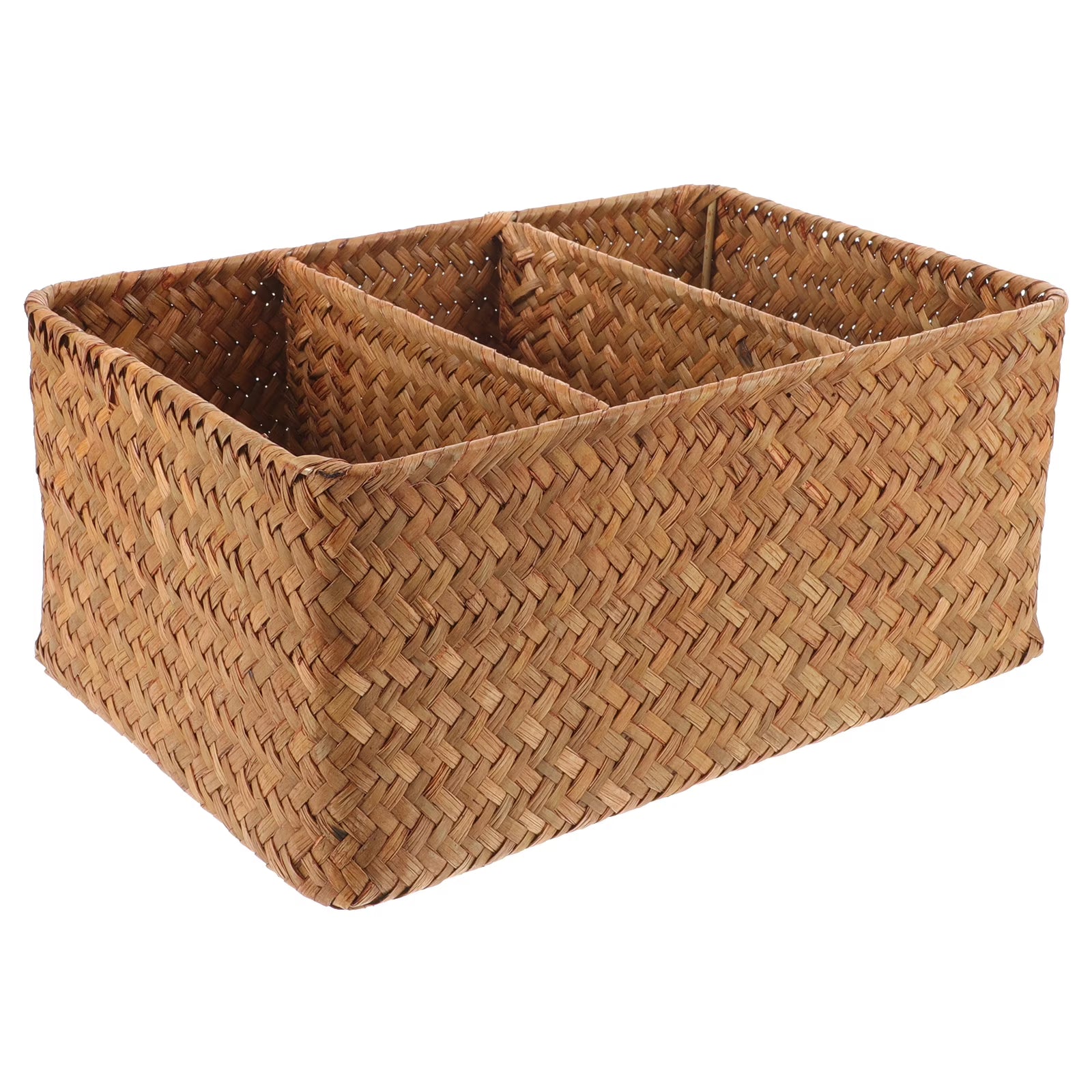 Straw Desktop Storage Box Pantry Basket Bins Hamper for Shelves with Lid Chocolate