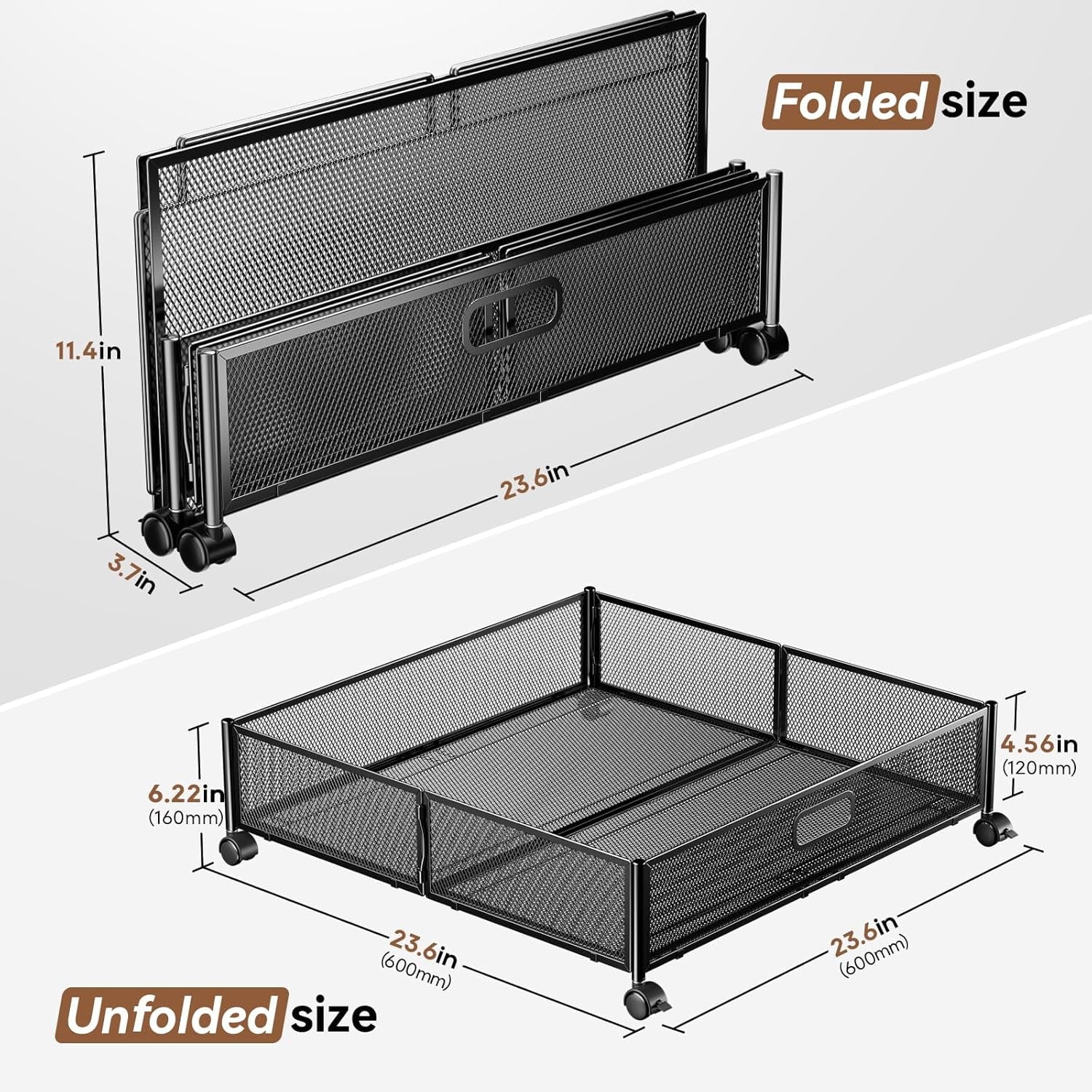 Under Bed Storage Containers with Wheels - Shoe Storage Organizer Drawer Tool-free Assembly Metal Underbed Storage for Bedroom Clothes Shoes Blankets - 2Pack