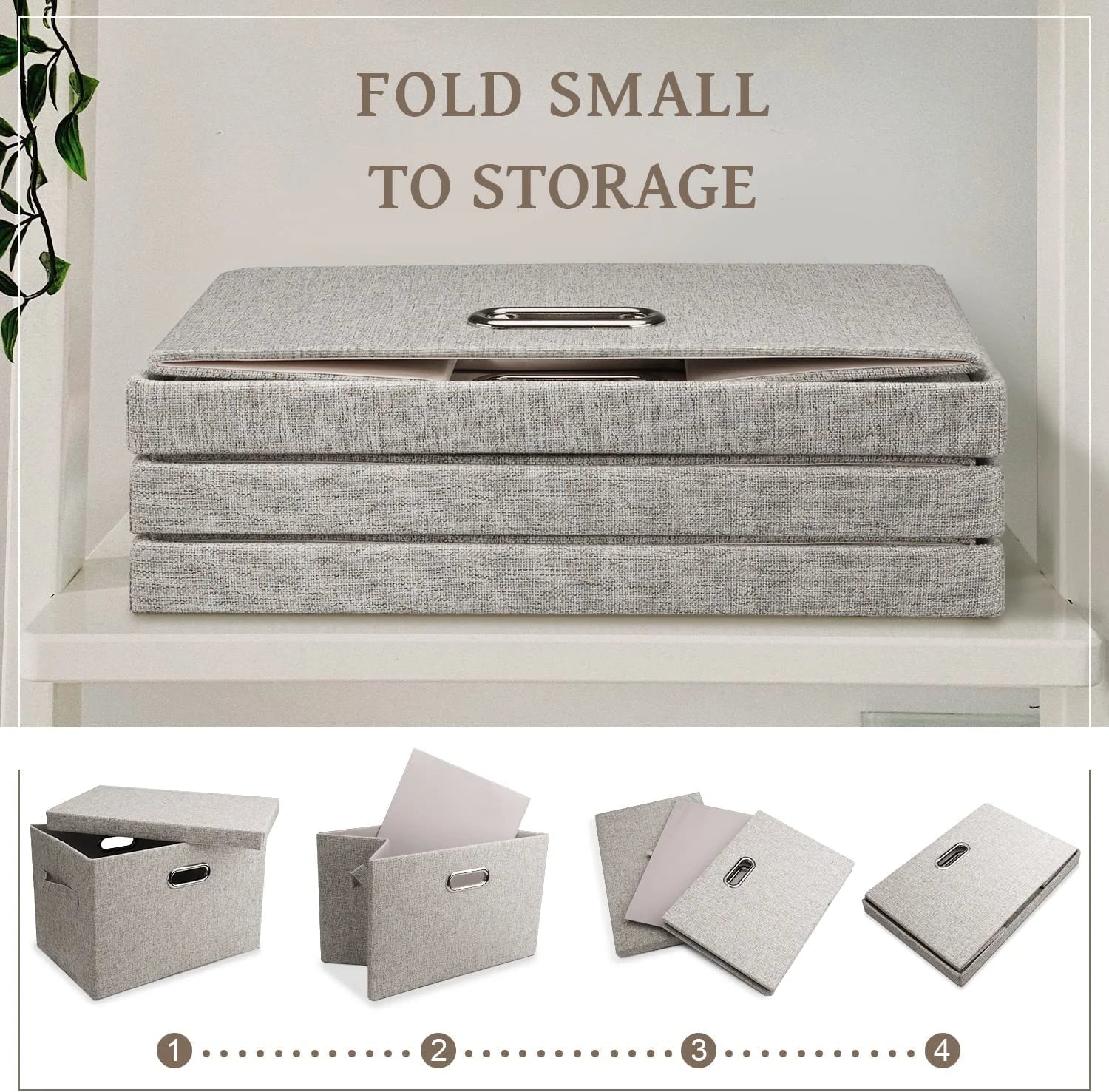 Medium 15" 21 Quart Collapsible Stackable Storage Bins with Lids 5 Packs Beige Foldable Fabric Closet Boxes Heavy-duty Lidded Linen Cube Baskets Container Organizers and Storage