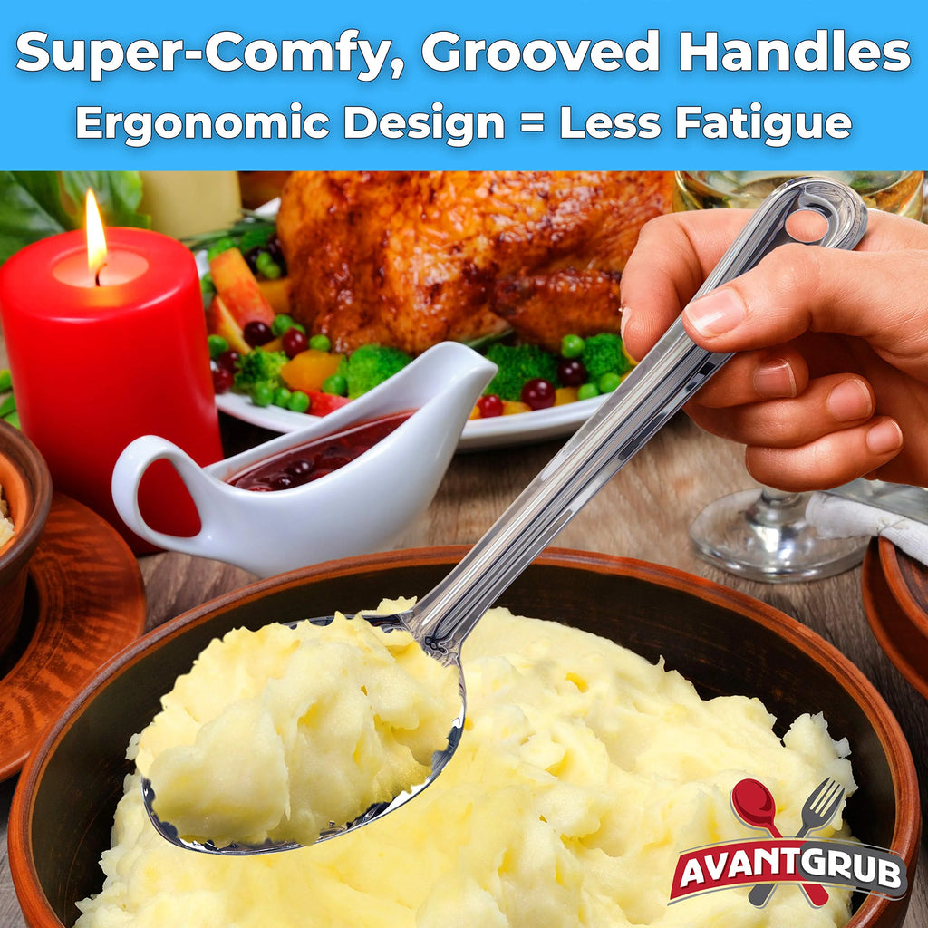 Super Strong 11 Inch Serving Spoon Ergonomic Stainless Steel Cooking Utensil Large Basting Spoon for Professional Restaurant Buffet Banquet Service and Home Chefs Silver