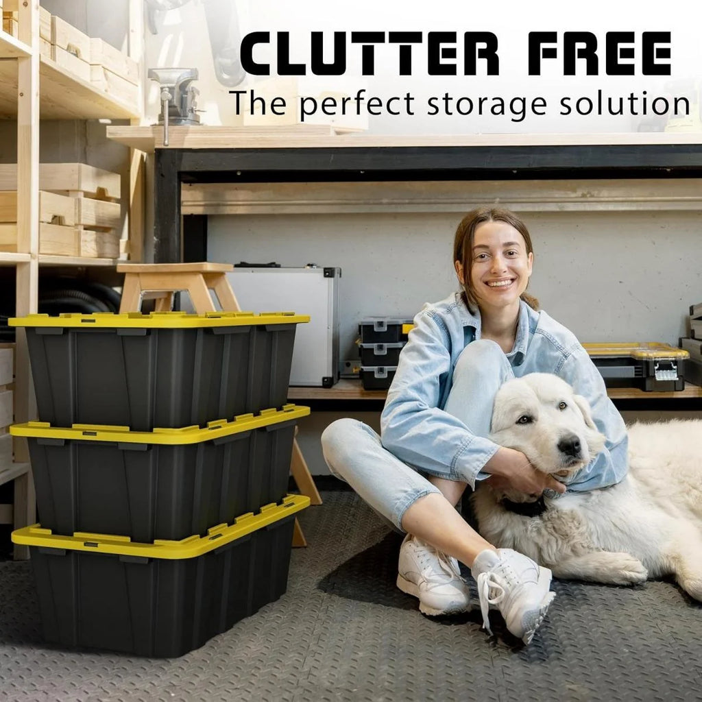 8 PACK of Medium 12 Gallon Plastic Storage Bin Tote Organizing Container with Ultra Durable Secure Latching Lids Stackable Extra Strength Clear with Built in Handle - Black and Yellow