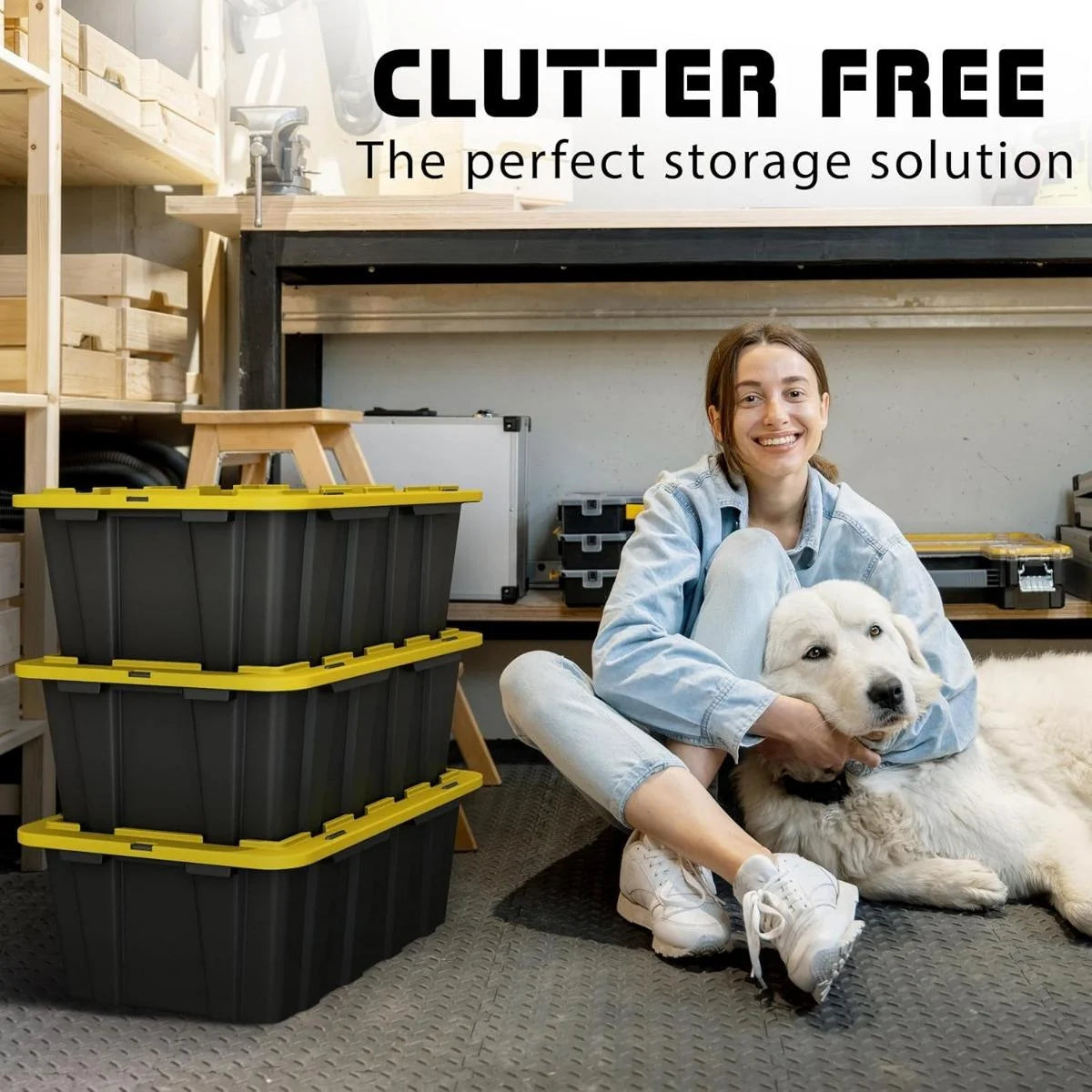 8 PACK of Medium 12 Gallon Plastic Storage Bin Tote Organizing Container with Ultra Durable Secure Latching Lids Stackable Extra Strength Clear with Built in Handle - Black and Yellow