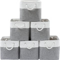 13 x 13 Inch Cube Storage Bins 6 Pack Extra Large Collapsible Fabric Storage Bin with Ropes Foldable Storage Cubes for Home (White &amp; Beige-13"x13"x13")