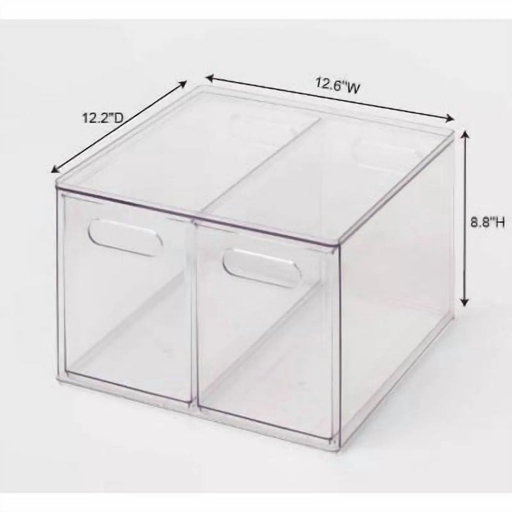 All Purpose 2 Drawer Storage ClearAcrylic Utility Bins,1352 Volume,H 12.6D 12.2