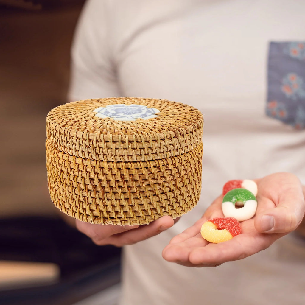 Toy Rattan Nut Box Household Storage Container 14X14X8CM