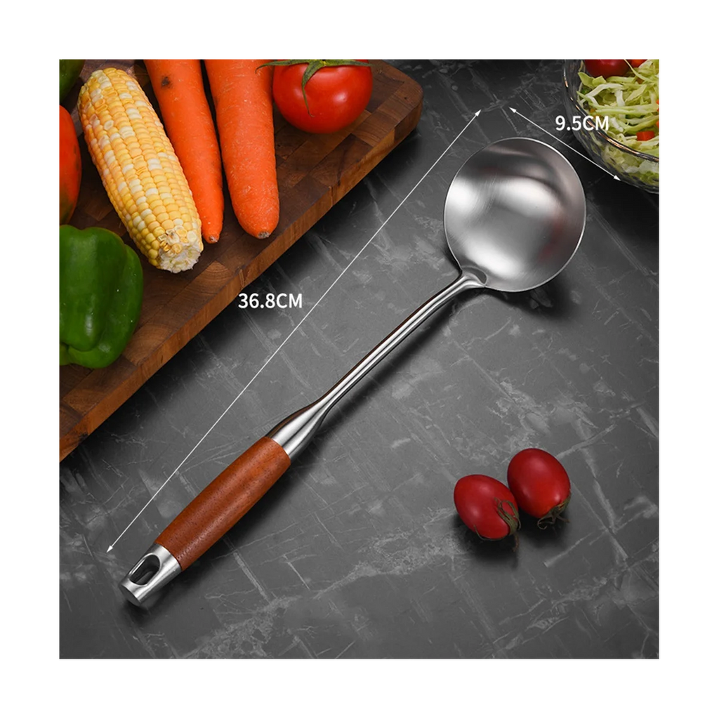 Stainless Steel for Carbon Steel Stainless Steel Wok Metal Wok Tools Set Wooden Handle Soup Ladle