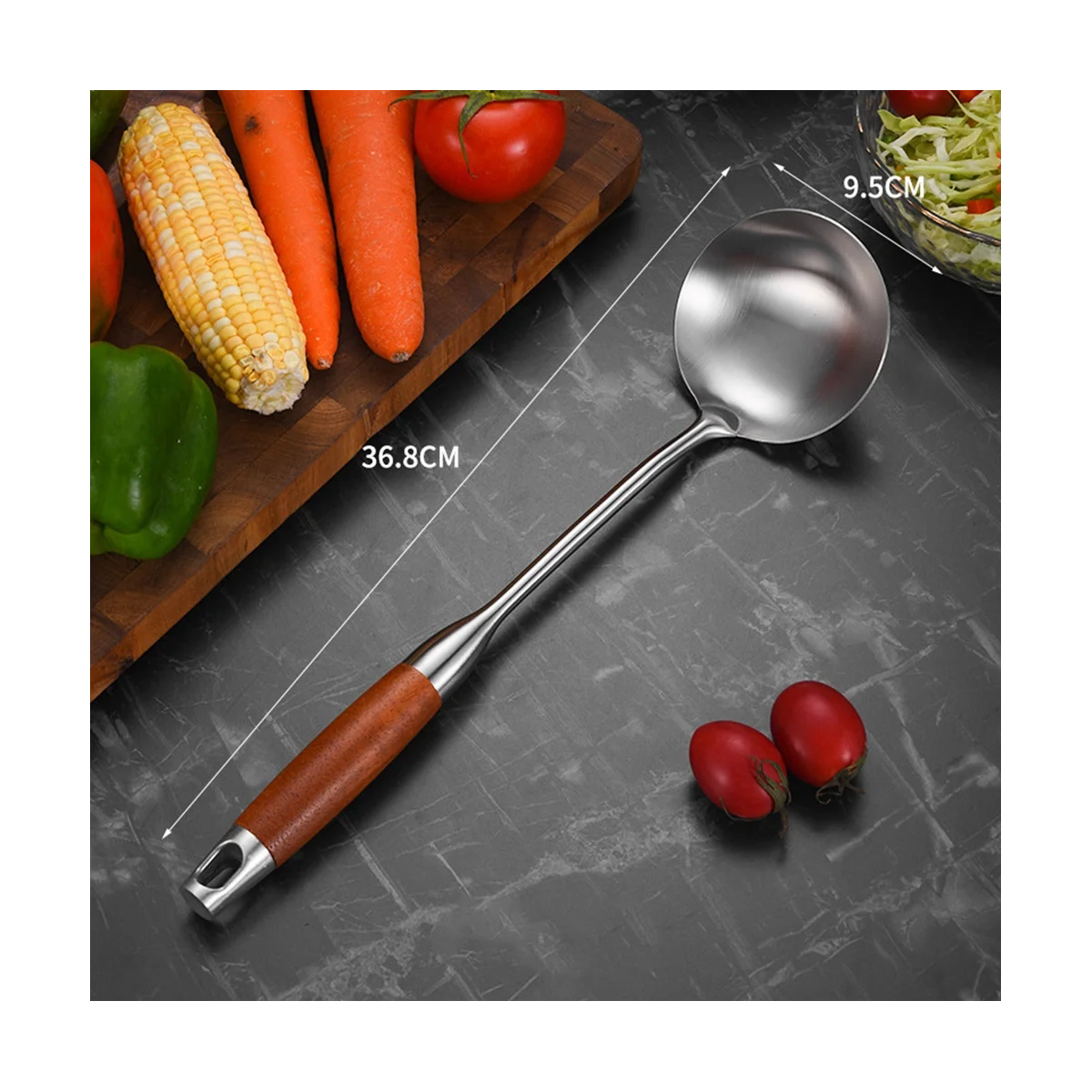 Stainless Steel for Carbon Steel Stainless Steel Wok Metal Wok Tools Set Wooden Handle Soup Ladle