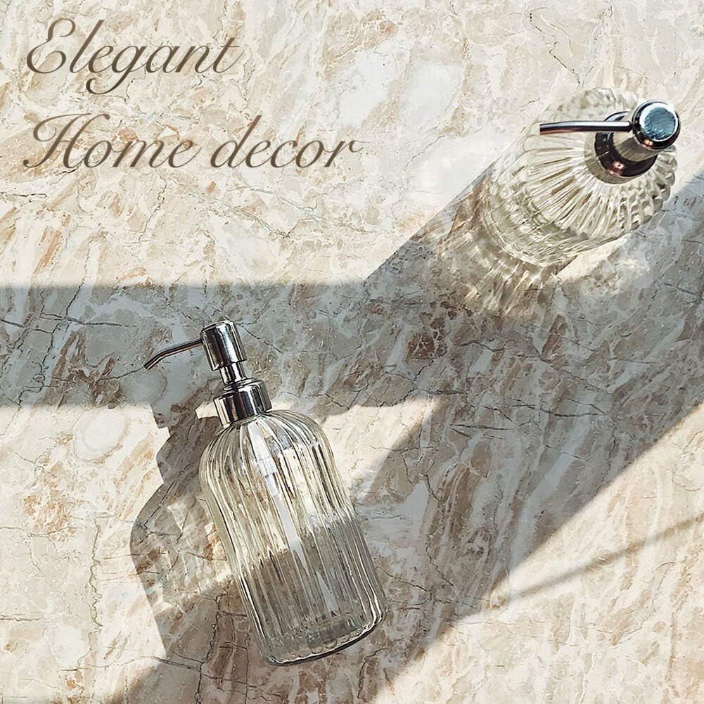 18 Oz Clear Glass Soap Dispenser with Rust Proof Stainless Steel Pump Refillable Liquid Hand soap Dispenser for Bathroom Premium Kitchen Soap Dispenser