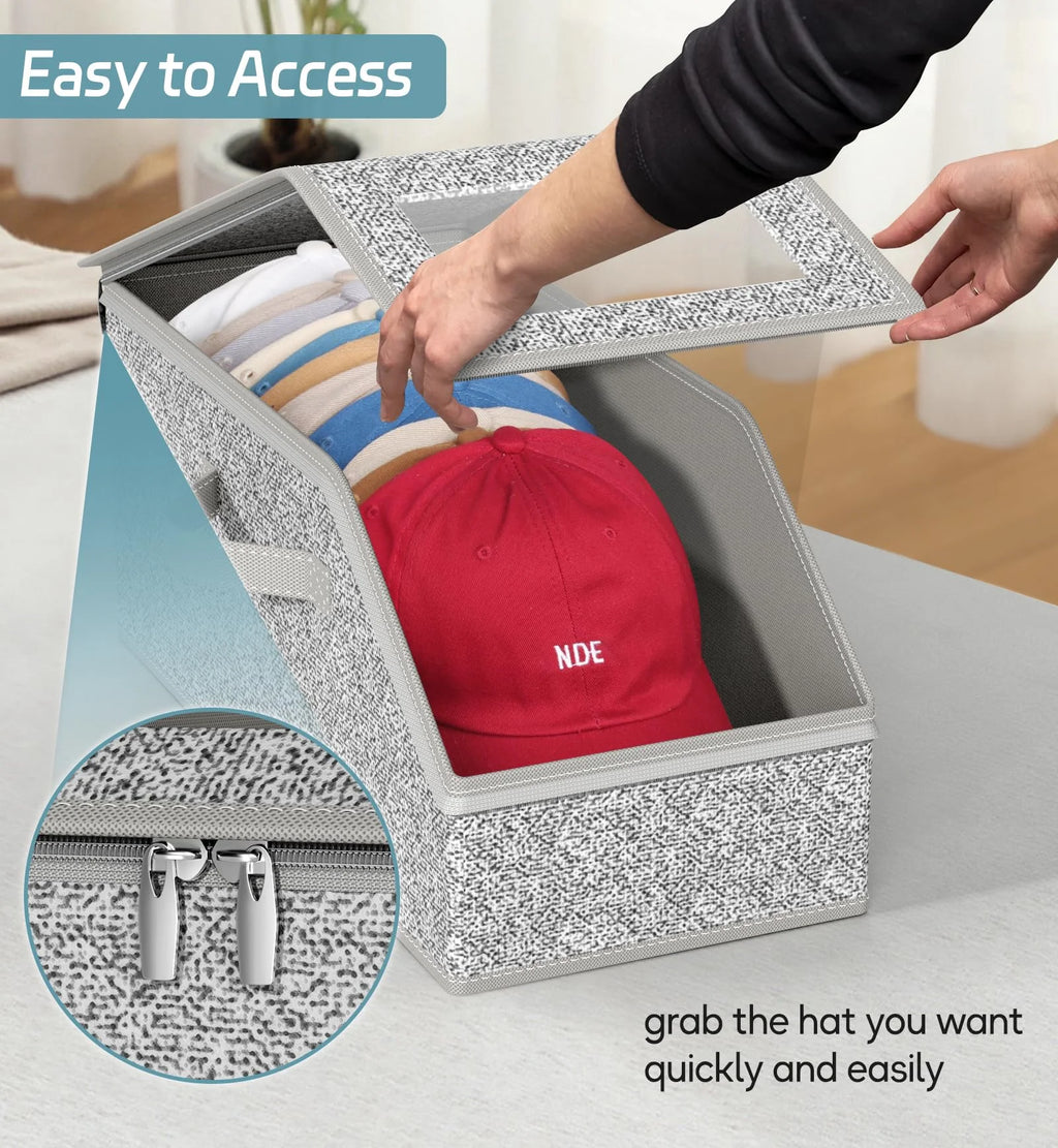 2 Pcs Stackable Hat Storage for Baseball Caps Holds up to 24 Caps Hat Organizer for Closet Sturdy Snapback Boxes for Men with Cardboard Grey