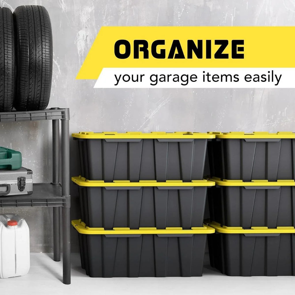8 PACK of Medium 12 Gallon Plastic Storage Bin Tote Organizing Container with Ultra Durable Secure Latching Lids Stackable Extra Strength Clear with Built in Handle - Black and Yellow