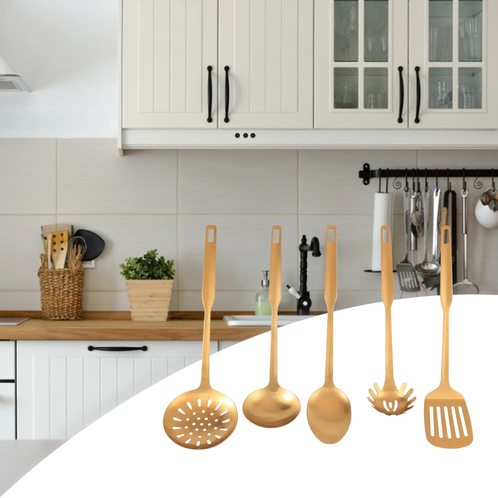 Stainless Steel Kitchen Utensils 5-Piece Cooking Trowel Set Tool Gold