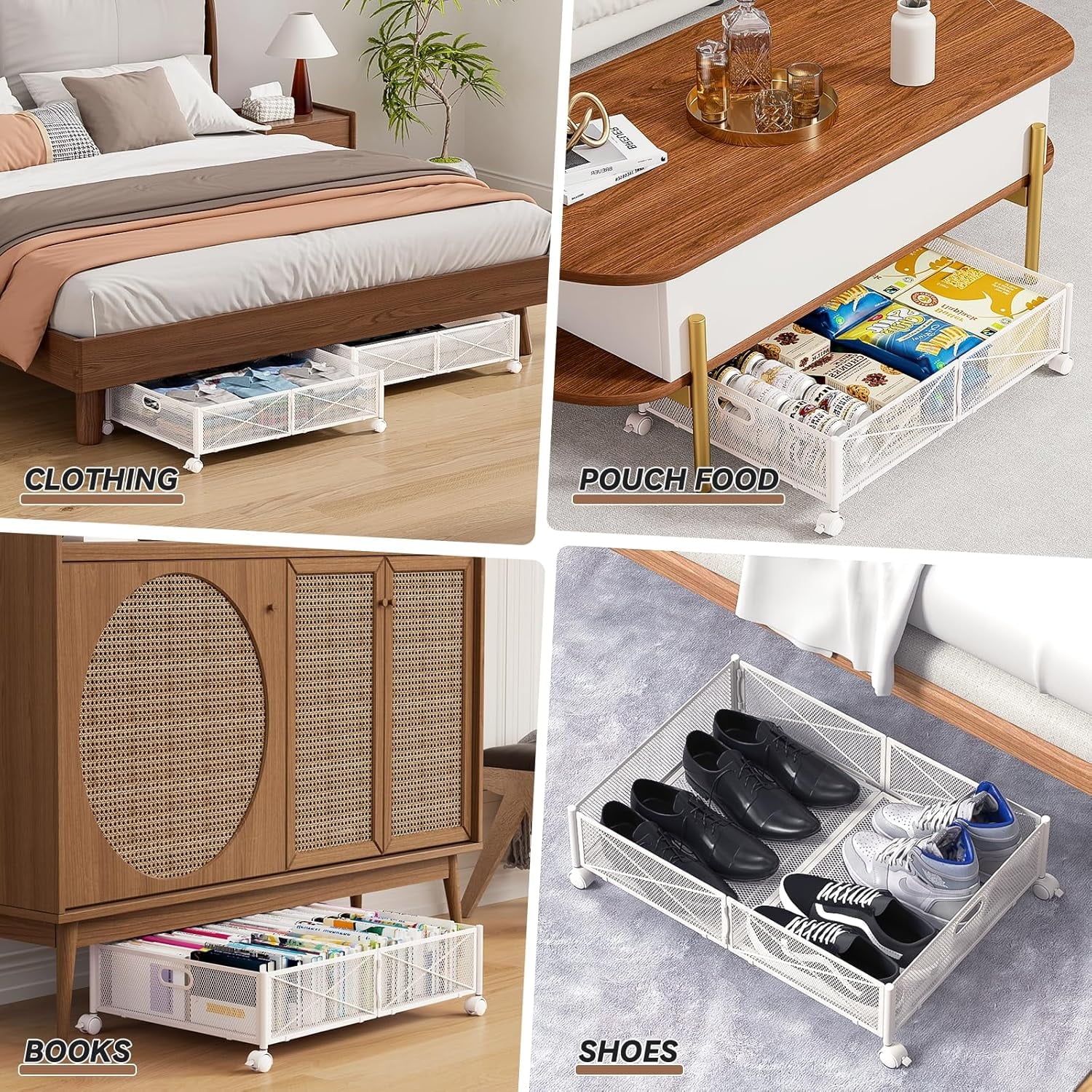 Under Bed Storage Containers with Wheels Under Bed Shoe Storage Organizer Drawer Tool-free Assembly Metal Storage Containers for Bedroom Clothes Shoes Blankets -2PCK